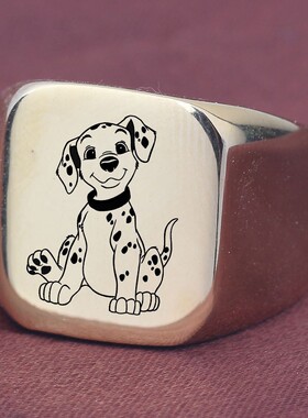 新款不锈钢戒指哈巴狗斑点狗钛钢18MM正方形光面指环可激光Logo女