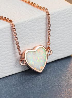 新款法式跨境玫瑰金白澳宝爱心项链欧美风简约时尚气质颈链锁骨链