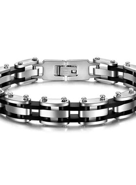 新款欧美跨境时尚不锈钢手链朋克多层简约百搭硅胶手环手链女