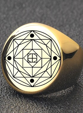 新款欧美跨境热卖圆形22MM不锈钢光面激光几何无限循环Logo戒指女