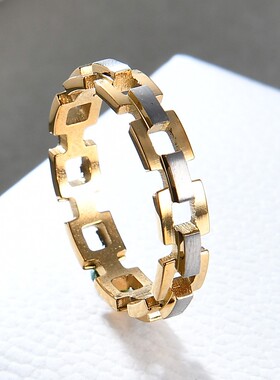 新款欧美跨热卖ins不锈钢戒指RapHap嘻哈十字镂空交叉间金不锈钢