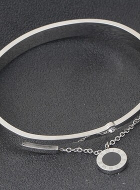 新款厂家欧美个性10MM可调节罗马数字镶贝壳不锈钢手镯可激光Logo