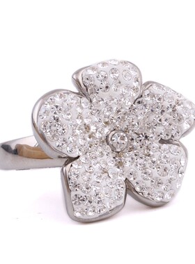 新款欧美跨境ins宫廷风夸张个性不锈钢戒指 钛钢微镶花朵花卉指环