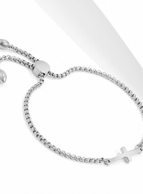 新款厂家 欧美简约不锈钢钛钢手链可调节三色 十字架可激光Logo女