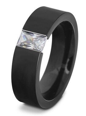 新款厂家 欧美跨境简约6MM光面镶锆不锈钢戒指钛钢指环可激光Logo