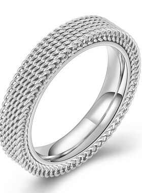 新款亚马逊热卖欧美4MM三色双层网状不锈钢戒指时尚镂空指环