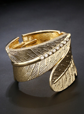 欧美羽毛朋克风开口宽版手镯新品