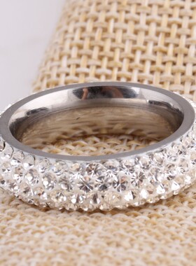 新款欧美跨境时尚小清新简约百搭4排镶钻钛钢戒指不锈钢戒指 厂家