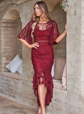 新款外贸蕾丝连衣裙修身鱼尾裙