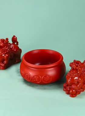 朱砂聚宝盆摆件紫金砂家居客厅办公室桌面装饰品招财进宝