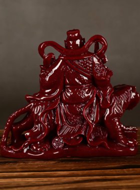 天然朱砂帝王武财神赵公明镇宅骑虎招财客厅纳福家居摆件工艺品