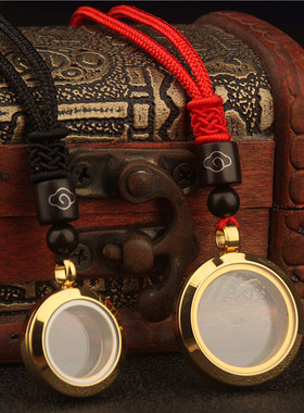 男女钛钢空心透明圆形嘎乌盒吊坠