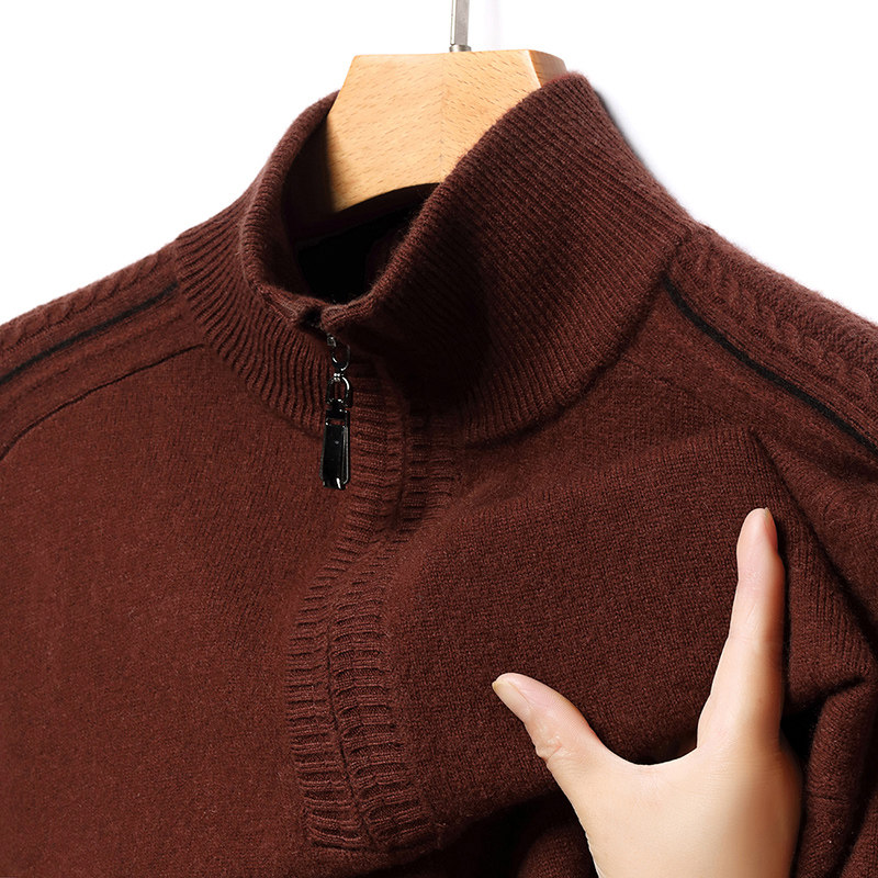新款冬季半高拉链领加厚男装羊绒衫中年休闲针织羊毛衫男内搭毛衣,淘宝优惠券,粉丝福利购,淘宝优惠卷