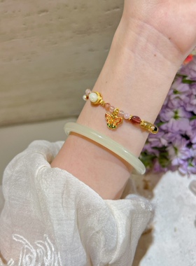 18k金蝴蝶烧蓝手链天然碧玺手串生日礼物送女友闺蜜新中式手绳