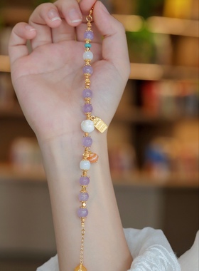 夏季新品足金百无禁忌薰衣草手串白玉手链礼物送女友闺蜜高级感