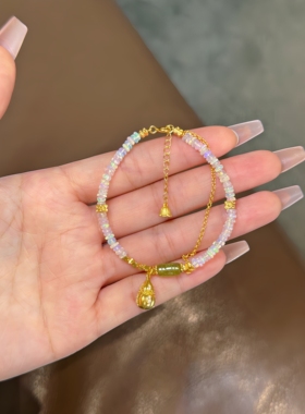 足金小南瓜路路通手链天然碧玺珍珠手串生日礼物送女友闺蜜高级感