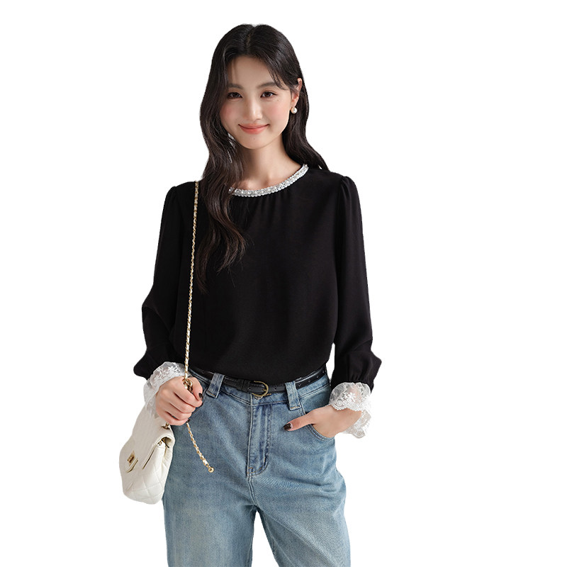 蓝若水大码女装2026新款春装蕾丝珍珠领雪纺衫胖mm复古高级感上衣,淘宝优惠券,粉丝福利购,淘宝优惠卷