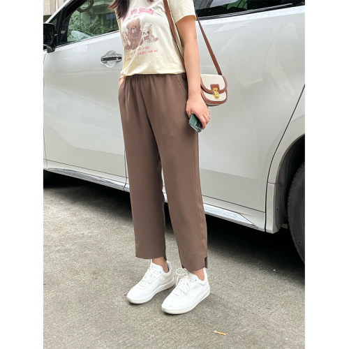 蓝若水大码女装设计感休闲九分裤胖MM夏装百搭直筒松紧腰裤子 - 图0