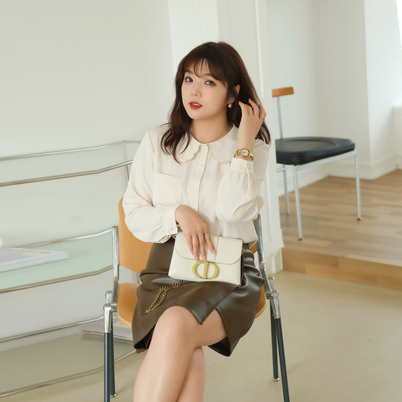 春装大码法式复古娃娃领雪纺衬衫 蓝若水大码女装