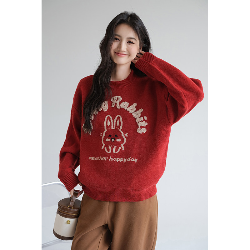 蓝若水大码女装复古红毛巾针织衫2026春新款宽松慵懒打底套头毛衣,淘宝优惠券,粉丝福利购,淘宝优惠卷