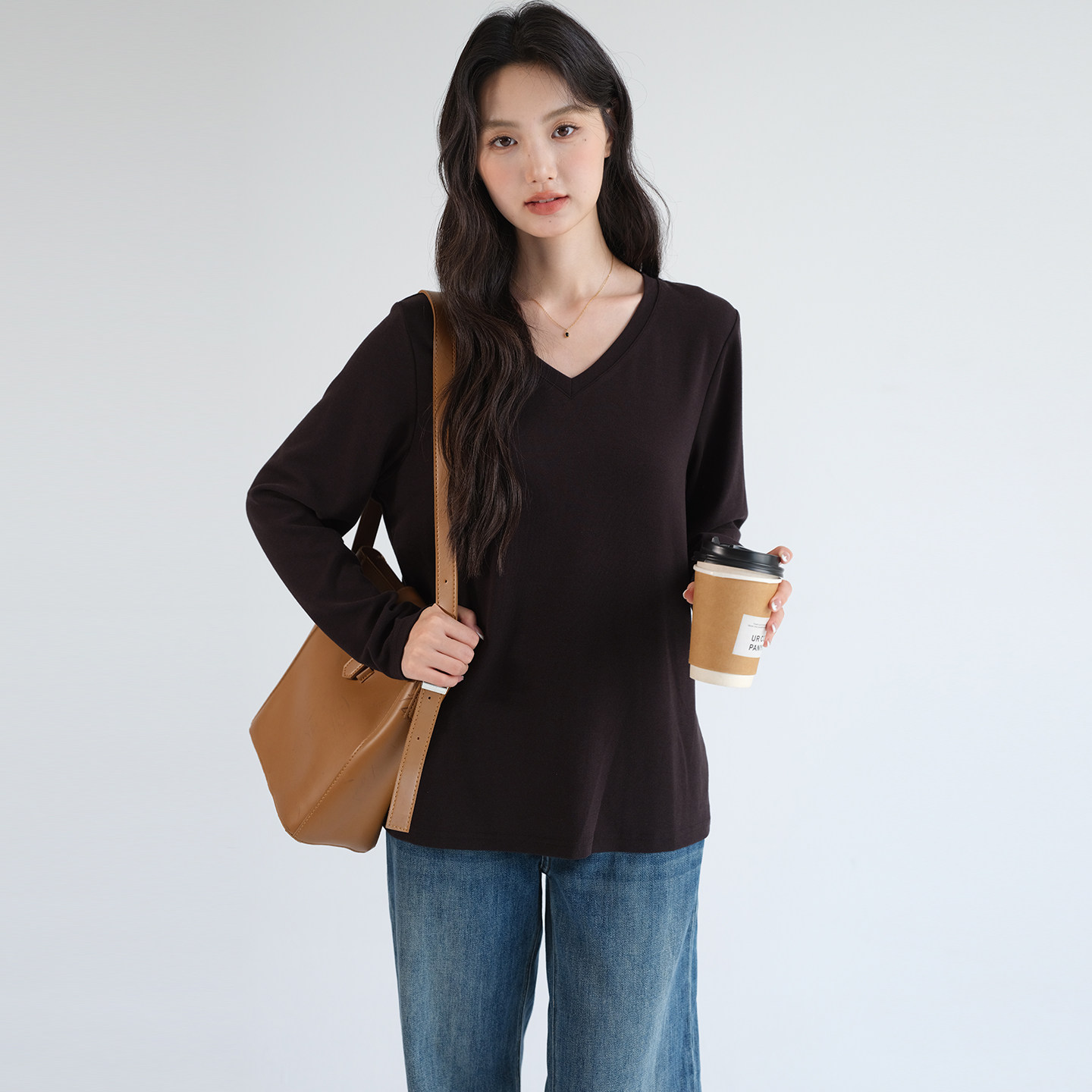 蓝若水大码女装2026春装新款云朵绒长袖V领T恤胖mm基础款内搭上衣,淘宝优惠券,粉丝福利购,淘宝优惠卷