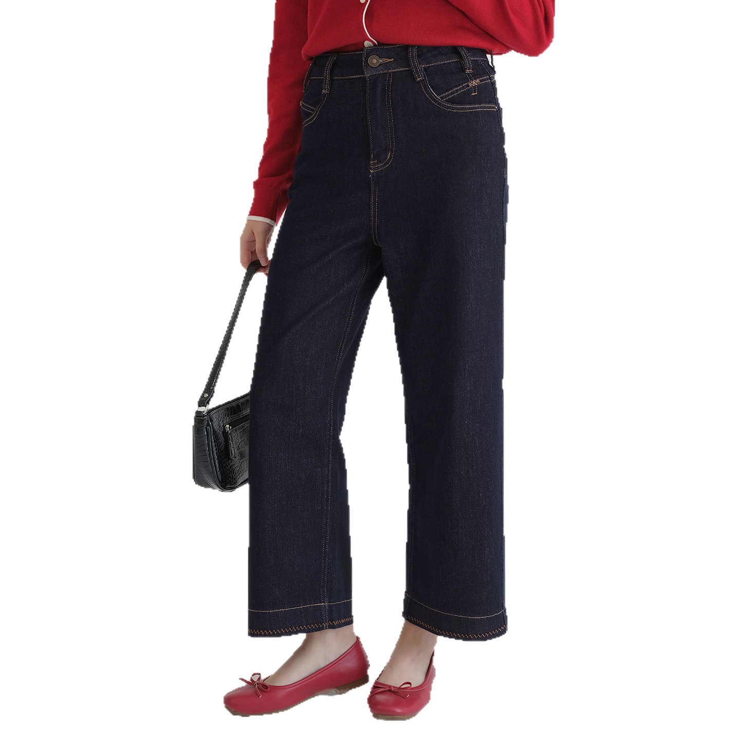 【莱赛尔复古明线牛仔裤】蓝若水大码2026春装新款窄版高腰直筒裤,淘宝优惠券,粉丝福利购,淘宝优惠卷