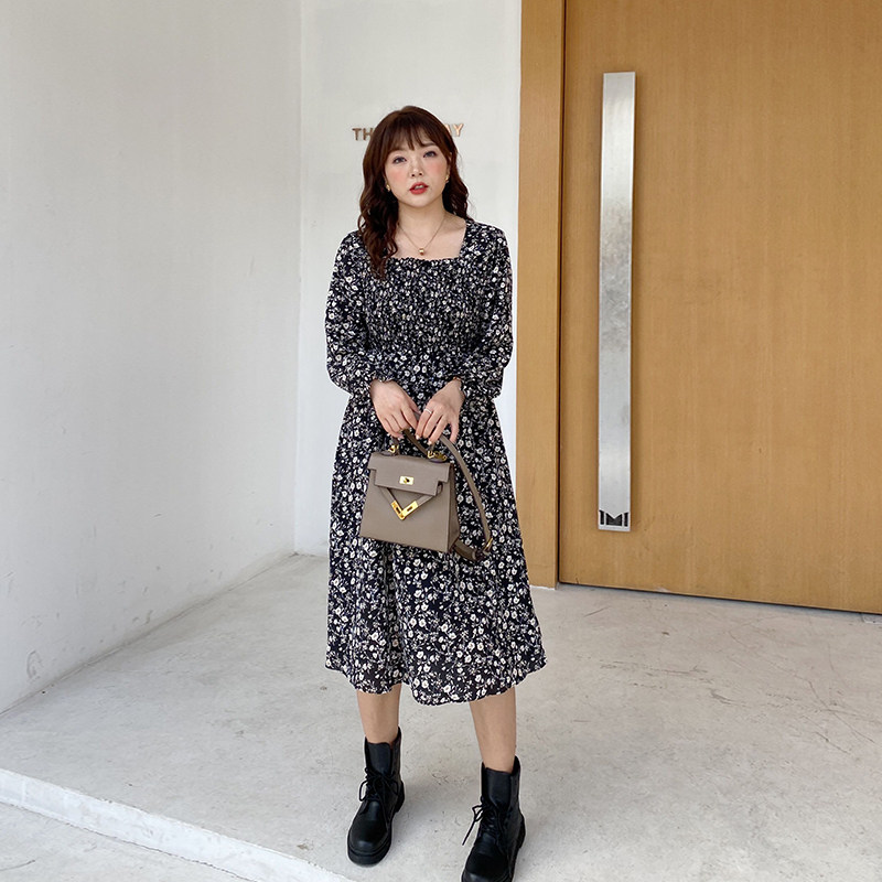 胖mm雪纺收腰显瘦方领气质大码女装 蓝若水大码女装