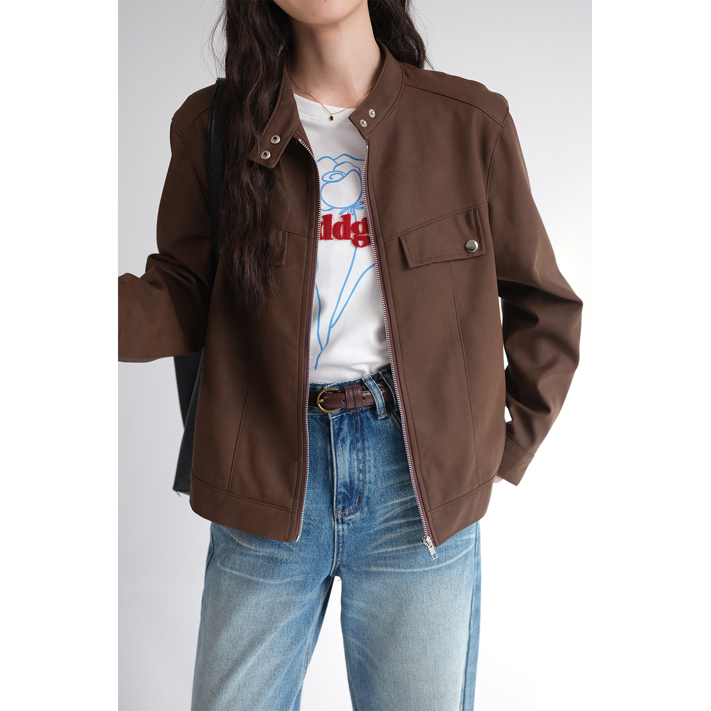 【机车服立领PU皮外套】蓝若水大码2026春装新款气质工装夹克上衣,淘宝优惠券,粉丝福利购,淘宝优惠卷