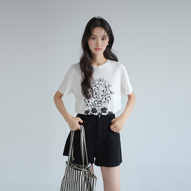 蓝若水大码女装2025夏季新款短袖印花T恤微胖MM巨显瘦正肩上衣ins