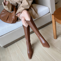 GANAIER SUCKING EYES SPOTLIGHT SHOW BIG LONG LEGS ~ POINTED V MOUTH LONG CYLINDER ELASTIC RIDER BOOTS WOMAN COARSE HEELS 7CM