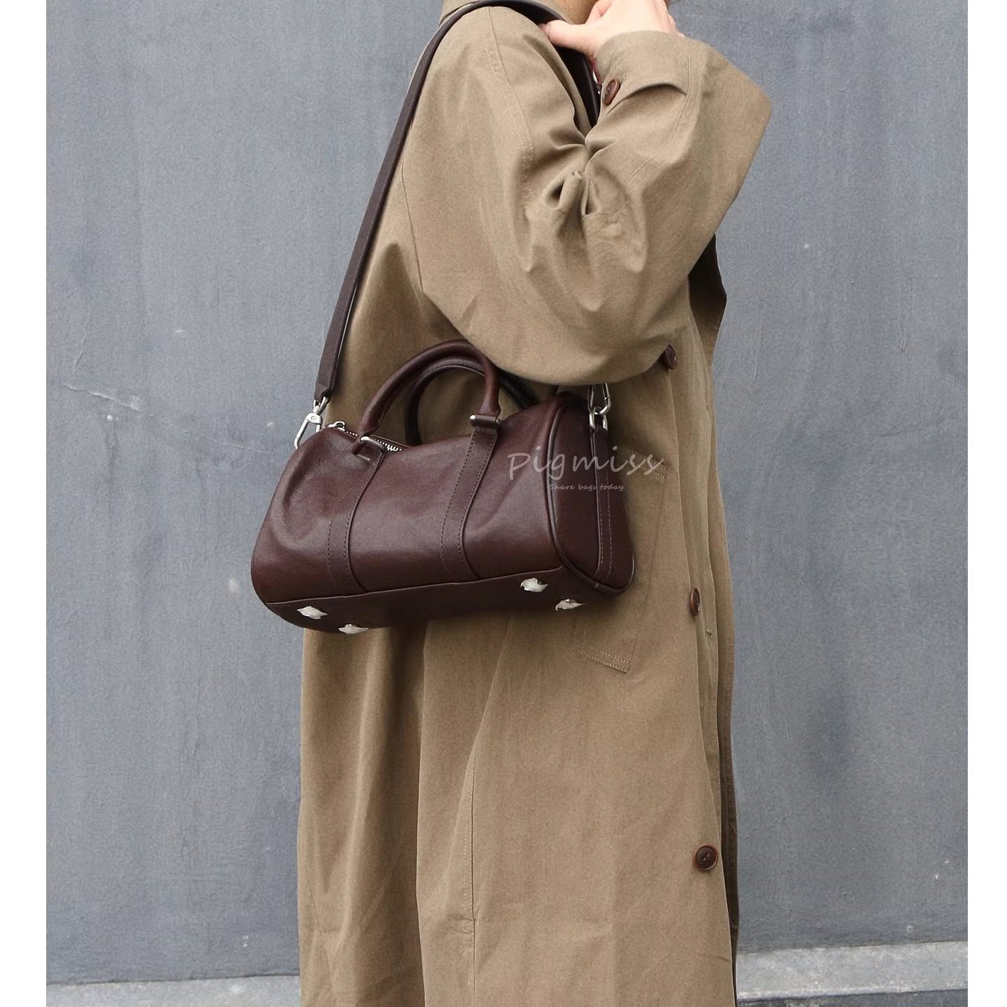 【PIGMISS】头层植鞣牛皮复古枕头包女高级感手提单肩斜挎通勤包,淘宝优惠券,粉丝福利购,淘宝优惠卷