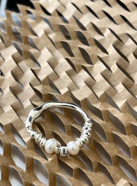 碎银子圆珠珍珠戒指S925银