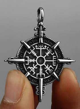 维京指南针符文钛钢吊坠欧美士时尚霸气不锈钢吊坠项链饰品