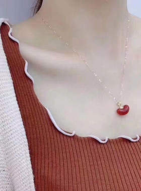 相思豆红玛瑙项链瓜子扣吊坠