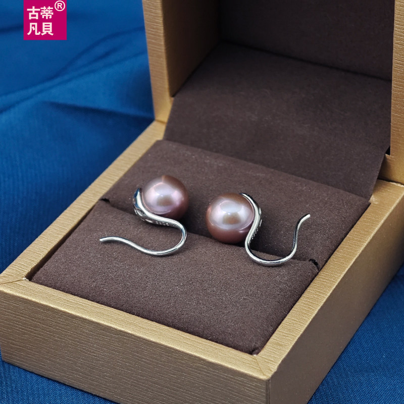 【古蒂】天然淡水珍珠耳环紫色正圆强光高跟鞋耳钉简约纯银女耳饰,淘宝优惠券,粉丝福利购,淘宝优惠卷