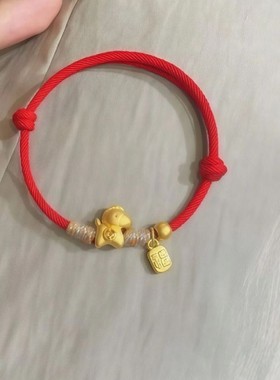 新款网红马年本命年招财生肖手链酒红福牌编织马红黑手绳情侣闺蜜