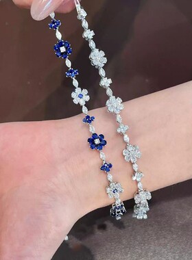 韩系清冷感爆闪蓝色花朵镶钻手链小众轻奢时尚千金精致高级感手饰