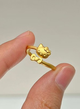 金店同款沙金kitty猫咪戒指蝴蝶结可爱卡通食指戒精致百搭指环