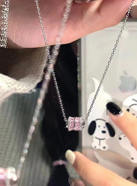 粉色小蛮腰项链女 ins小众设计甜美轻奢个性冷淡风锆石吊坠锁骨链