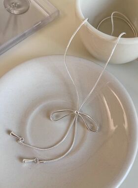 甜美简约抽拉蝴蝶结项链女款韩系小众设计长款卫衣链配饰百搭新款