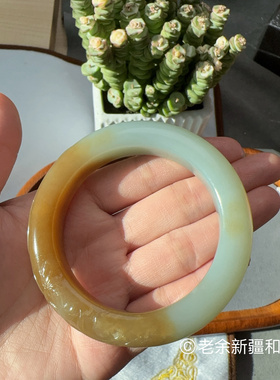 新疆和田玉且末蓝调带糖和田玉巧雕兰花泥鳅背手镯