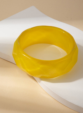 热销糖果色切面圆形树脂手镯简约闪粉亮晶晶手环个性小众手饰