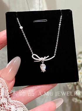 纯银蝴蝶结项链女送闺蜜生日礼物