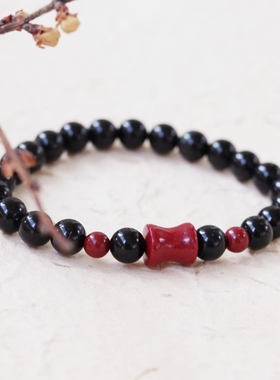 手链手串黑曜石原创设计男女单圈