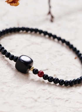 黑碧玺原创设计极细手链手串天然