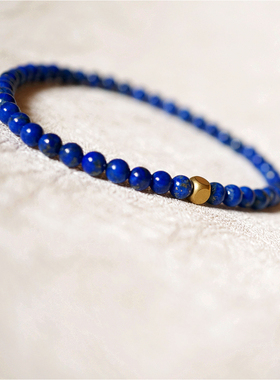 原创天然青金石手链帝王青极细女