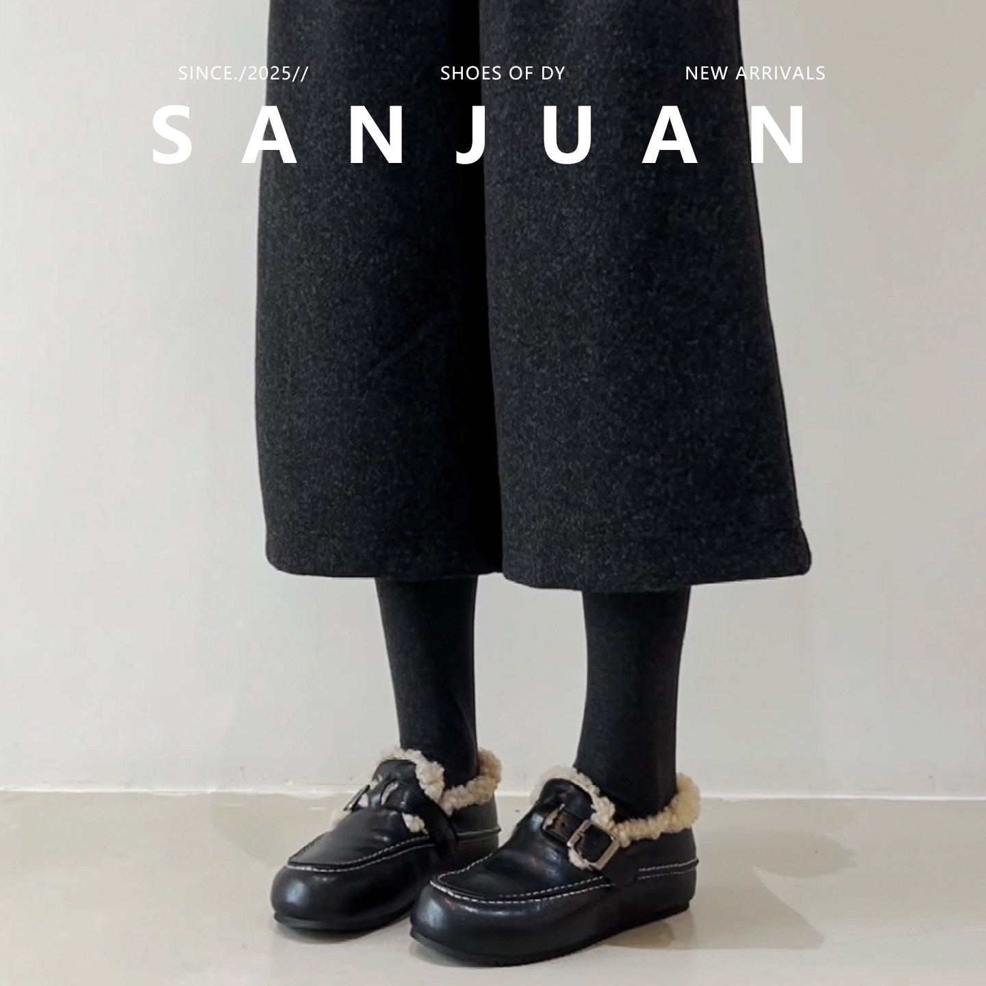 三卷sanjuan羊羔毛毛鞋加绒小皮鞋冬厚底乐福鞋增高黑色单鞋保暖,淘宝优惠券,粉丝福利购,淘宝优惠卷