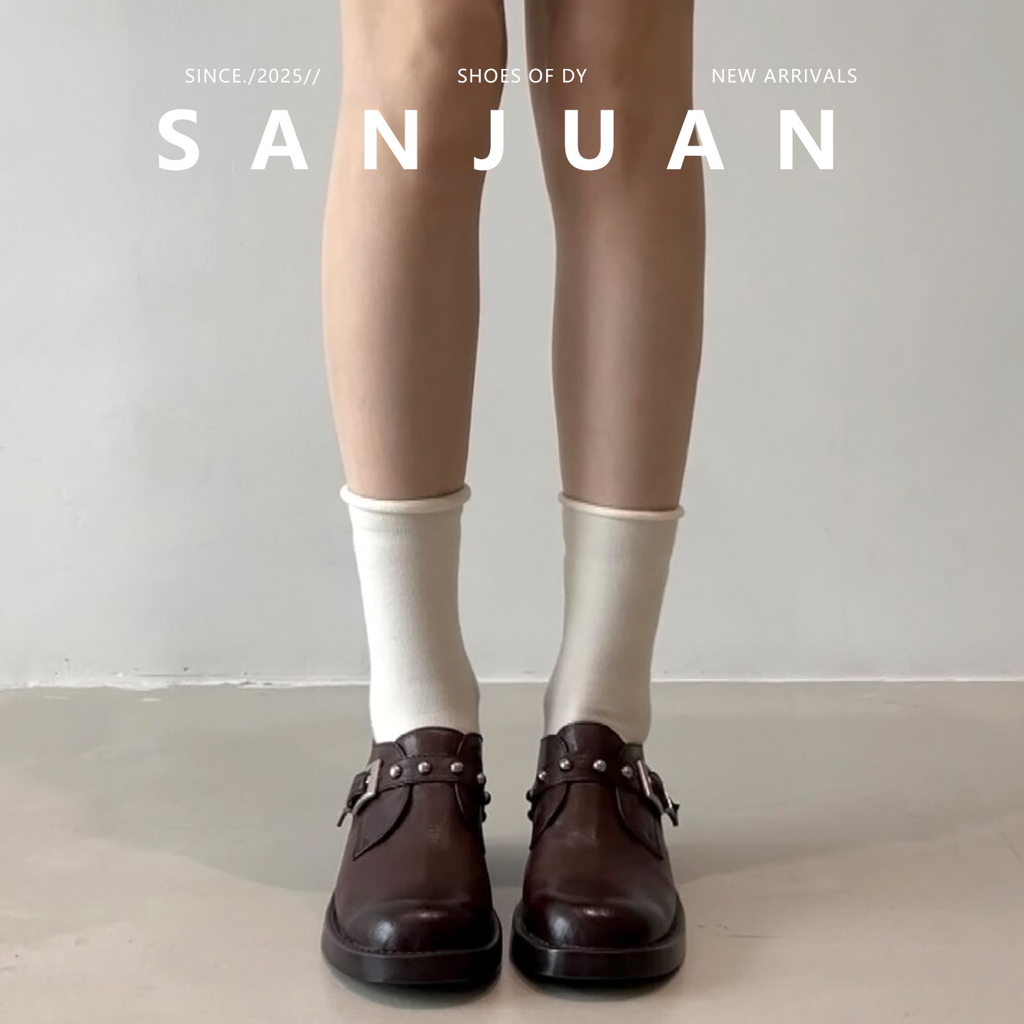 羊皮版sanjuan三卷厚底铆钉小皮鞋女学院风一脚蹬单鞋圆头松糕鞋,淘宝优惠券,粉丝福利购,淘宝优惠卷