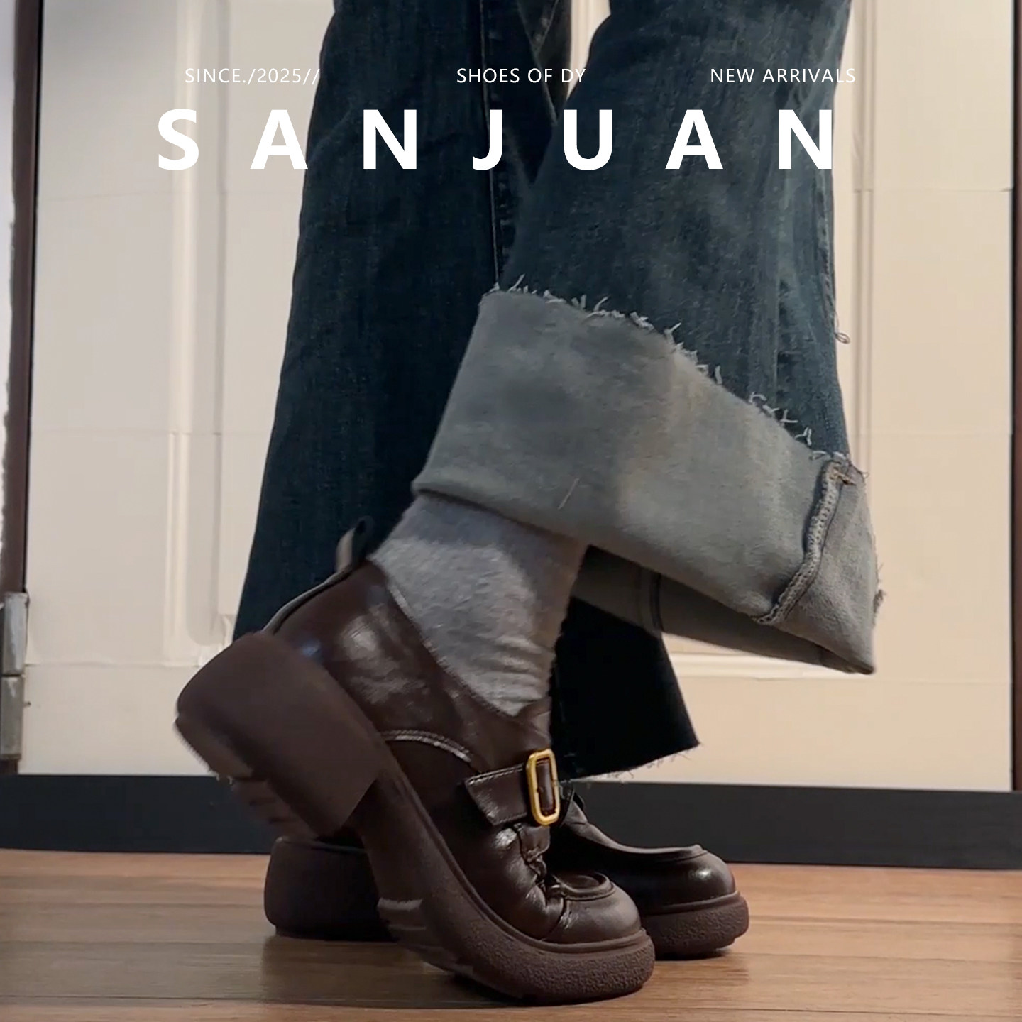 羊皮版sanjuan三卷厚底乐福鞋女英伦粗跟单鞋学院风小皮鞋小个子,淘宝优惠券,粉丝福利购,淘宝优惠卷