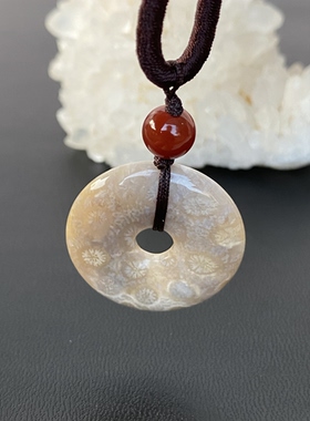 天然珊瑚玉平安扣吊坠原矿无优化